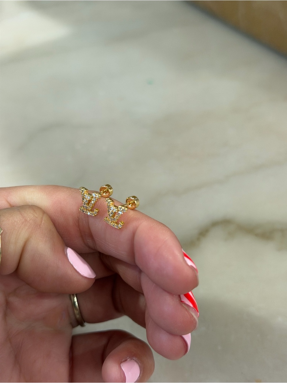 Gold LV diamond Stud Earrings stainless steel - Picture 5 of 6